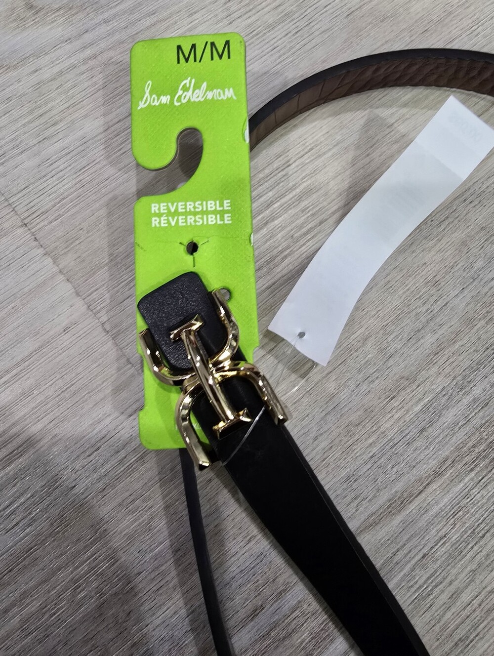 Sam Edelman Slim Leather Reversible Black & Brown Belt Double E Logo Size M NWT